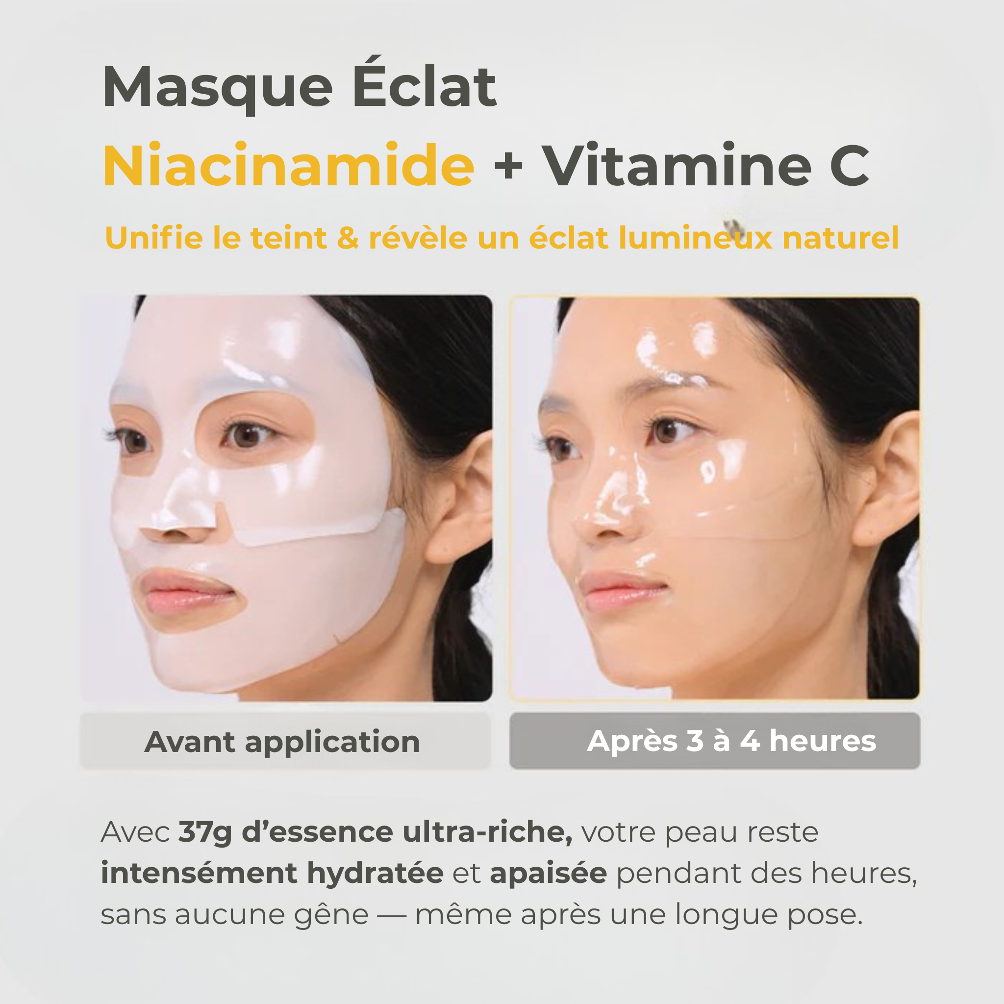 Masque Coréen Collagène & Vitamine C – Pack de 4 soins intensifs pour une peau radieuse
