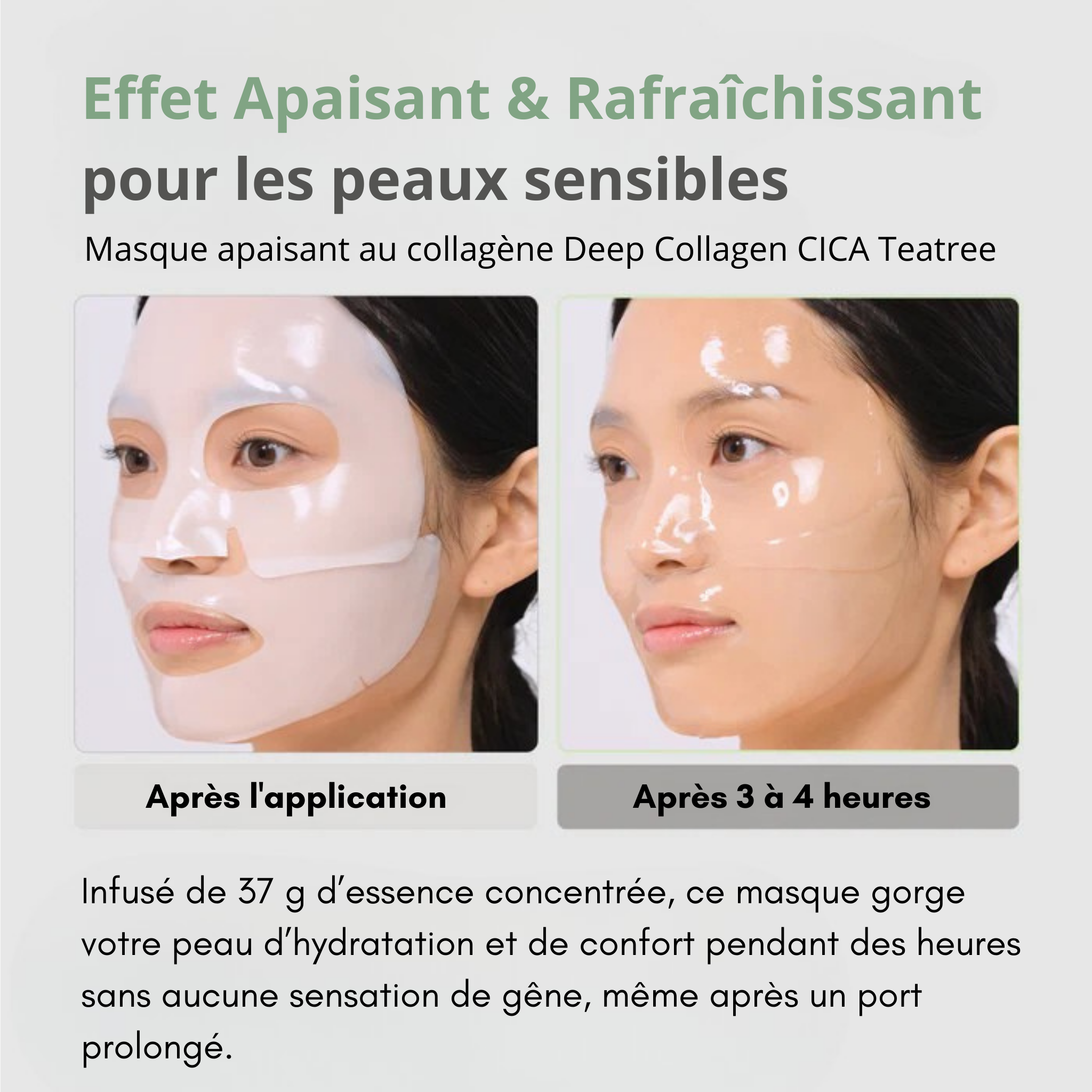 Masque Visage Coréen (x4) – Collagène, CICA, Tea Tree pour Apaiser, Purifier et Lisser la Peau